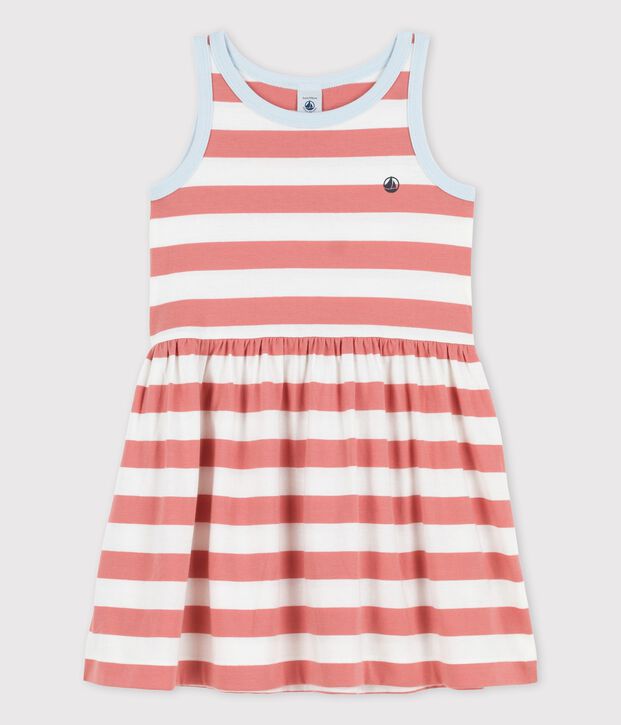 Vestido sin mangas de algod&oacute;n a rayas para ni&ntilde;a rosa/blanco