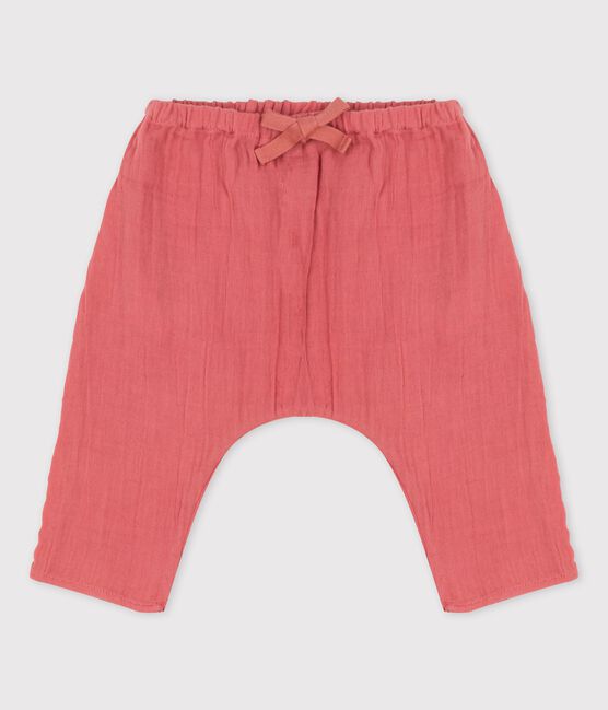 Pantalón de estilo saragüelles liso de gasa de algodón ecológico para bebé rosa PAPAYE