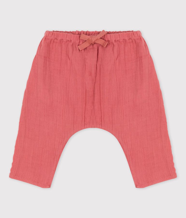 Pantal&oacute;n de estilo sarag&uuml;elles liso de gasa de algod&oacute;n ecol&oacute;gico para beb&eacute; rosa