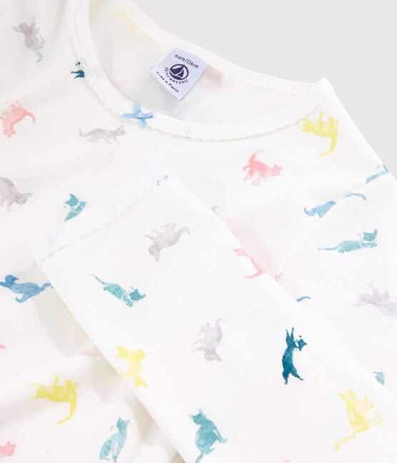 Pijama con estampado de gatitos de niña de algodón blanco MARSHMALLOW/blanco MULTICO