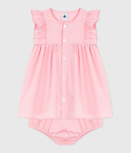 Vestido y pantalones bombachos de bebé de algodón liso rosa CHARME