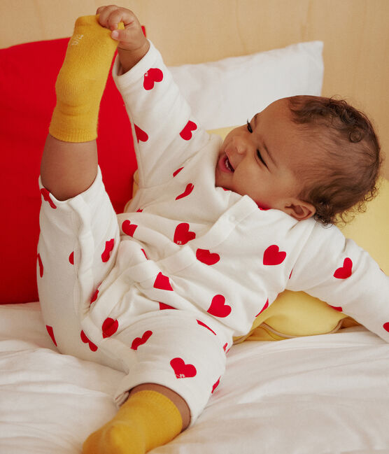 Mono largo acolchado de algodón para bebé blanco MARSHMALLOW/rojo TERKUIT