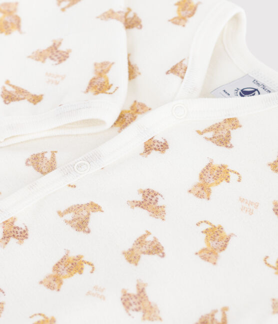 Pijama de terciopelo con estampado de leopardos para bebé blanco MARSHMALLOW/blanco MULTICO