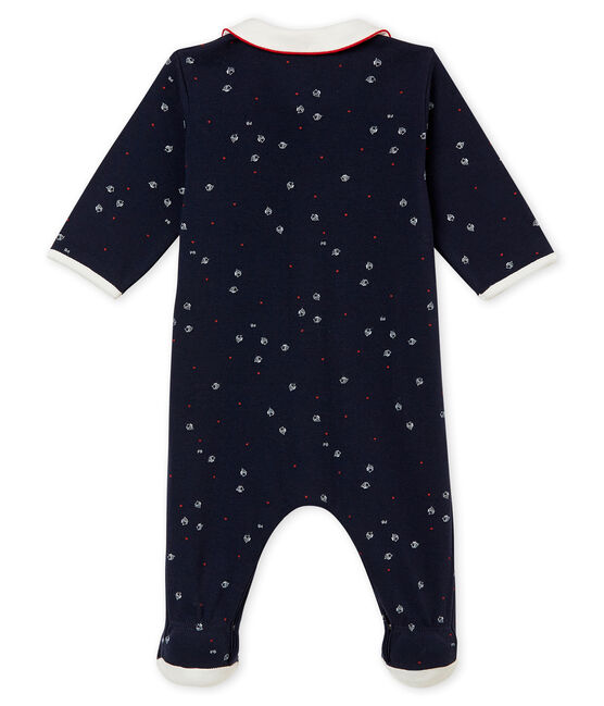 Pijama para bebé niño en punto 1x1 afelpado estampado azul SMOKING/blanco MULTICO