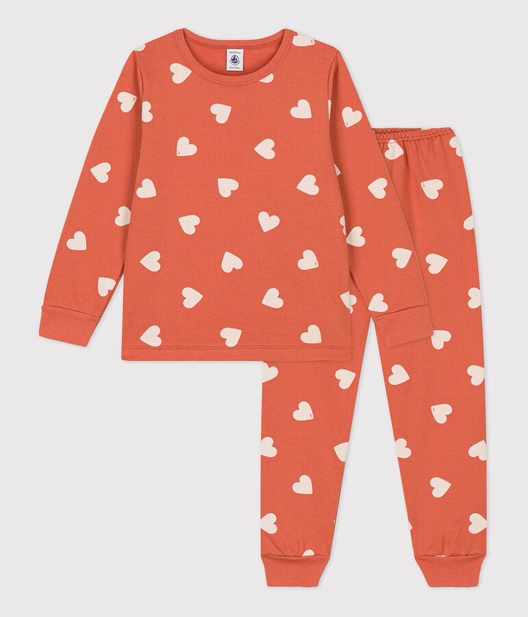 Pijama de felpa con coraz&oacute;n para ni&ntilde;a rosa/crudo