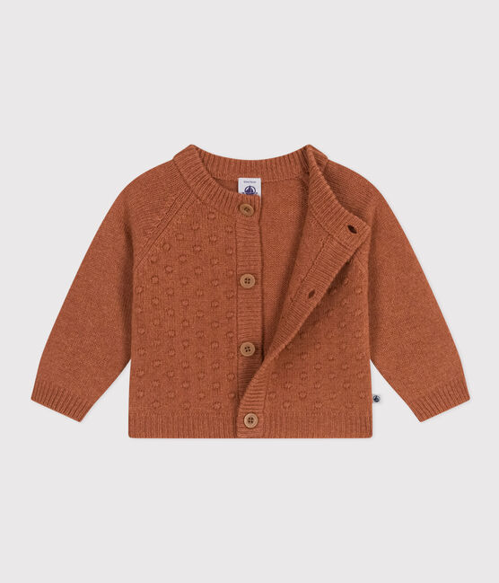 Cárdigan de bebé de punto de lana y nylon reciclado marron ECUREUIL