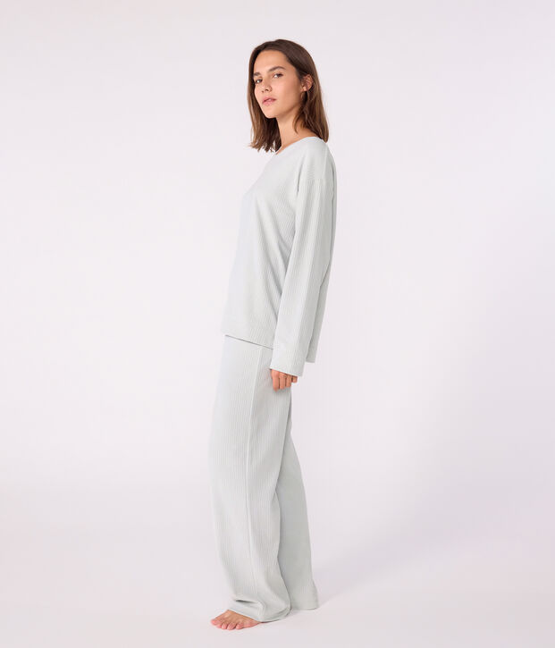 Pijama de terciopelo liso de pierna recta para mujer azul