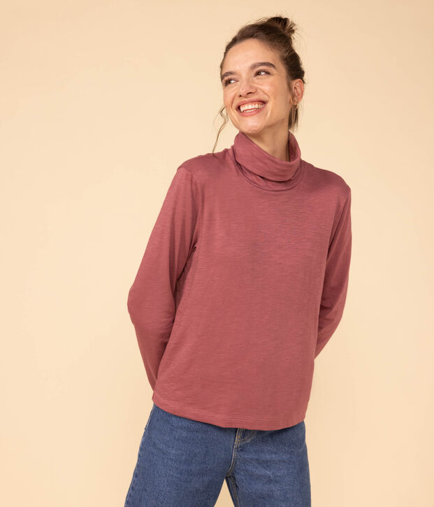 Camiseta LA RECTA de algod&oacute;n con cuello vuelto para mujer marron