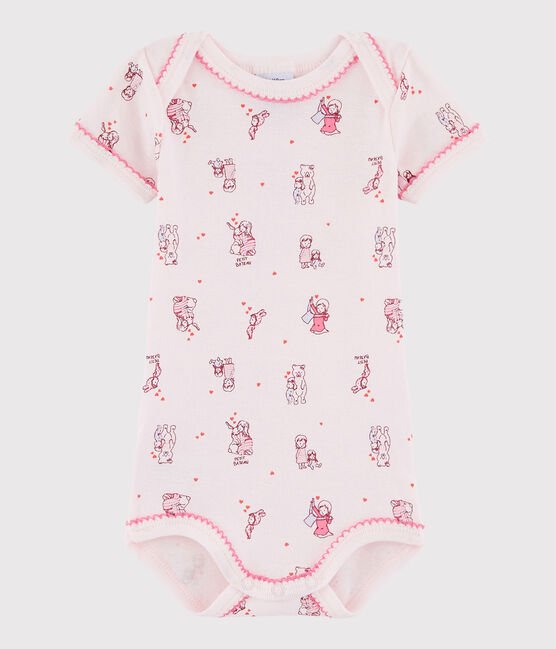 Bodi de manga corta de bebé niña rosa VIENNE/blanco MULTICO