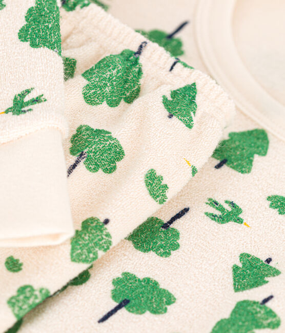 Pijama infantil de tejido de rizo cepillado con estampado de árboles blanco AVALANCHE/ MULTICO