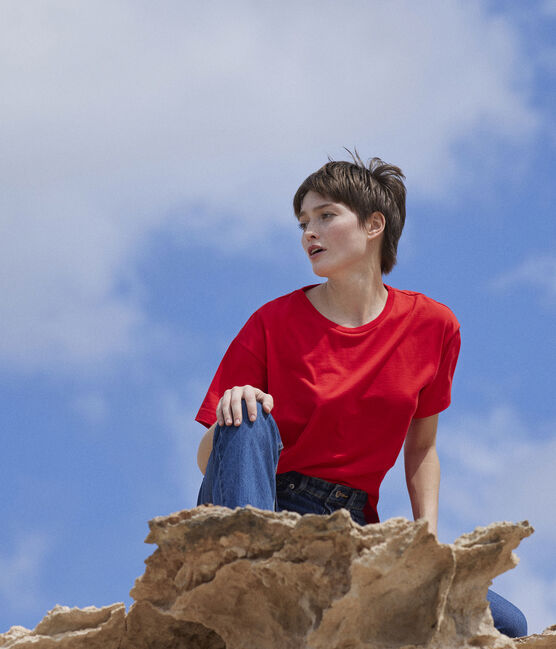 Camiseta LA BOXY de algodón de mujer rojo PEPS