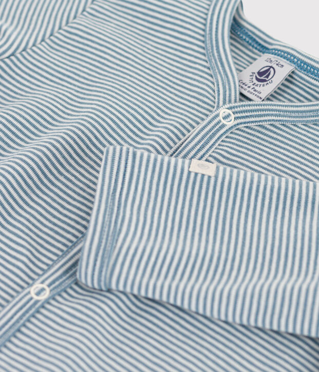 Pelele de algod&oacute;n milrayas para beb&eacute; azul/blanco