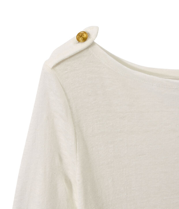 Camiseta manga larga de lino para mujer blanco