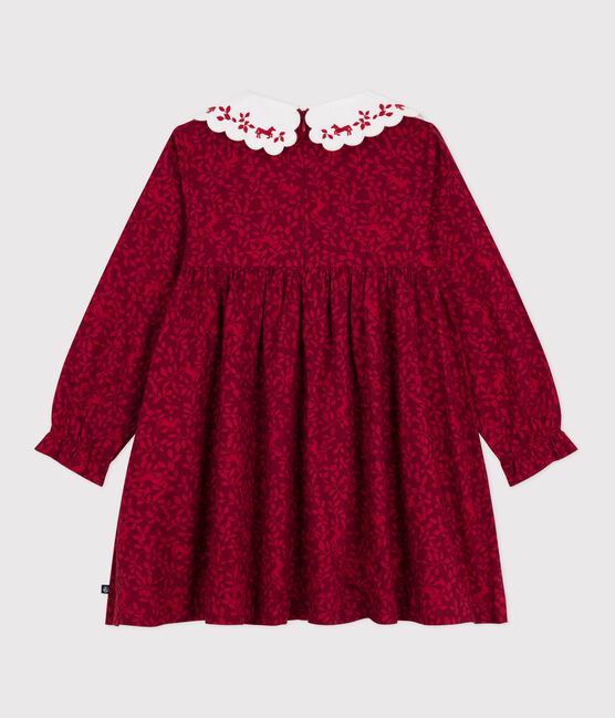 Vestido infantil de manga larga de franela con estampado rojo AMARANTE/ TERKUIT