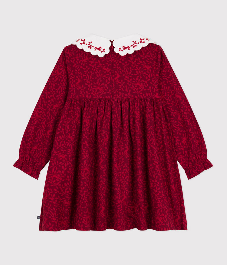 Vestido infantil de manga larga de franela con estampado rojo/rojo