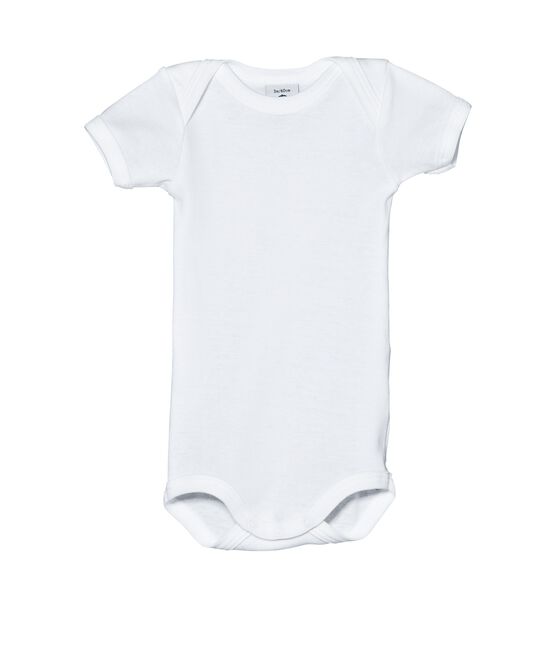 Baby short-sleeved plain cotton envelope-neck bodysuit blanco Ecume