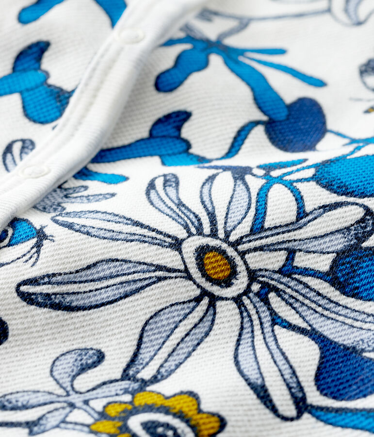 Mono corto estampado para beb&eacute; ni&ntilde;a blanco/azul