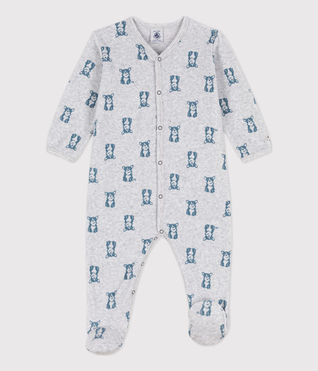 Pelele de terciopelo con motivo de perro para beb&eacute; gris/azul