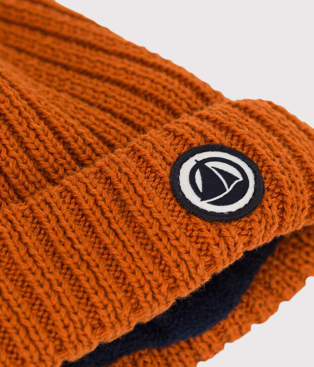 Gorro de punto tricotado con forro polar reciclado para beb&eacute; marron