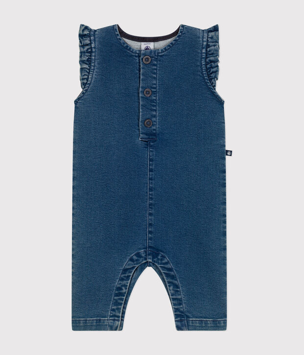 Mono denim de beb&eacute; sin mangas azul