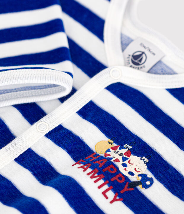 Pijama de terciopelo de Navidad para beb&eacute; azul/blanco