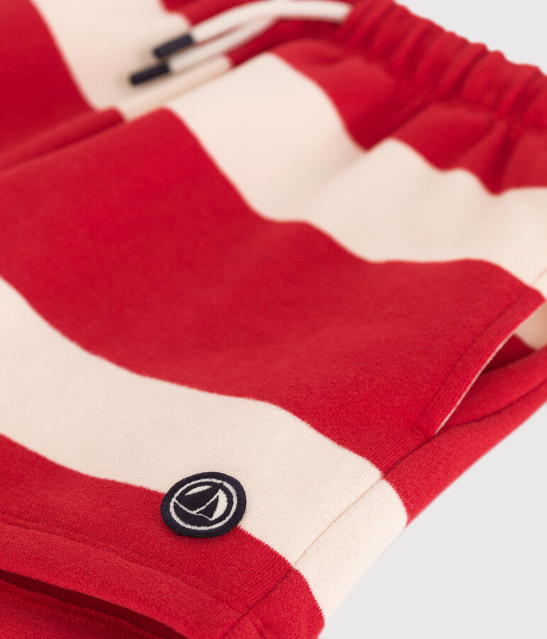 Shorts infantiles de algod&oacute;n a rayas rojo/crudo