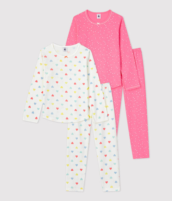 Juego de 2 pijamas con estampados de corazones y estrellas de niña de algodón variante 1