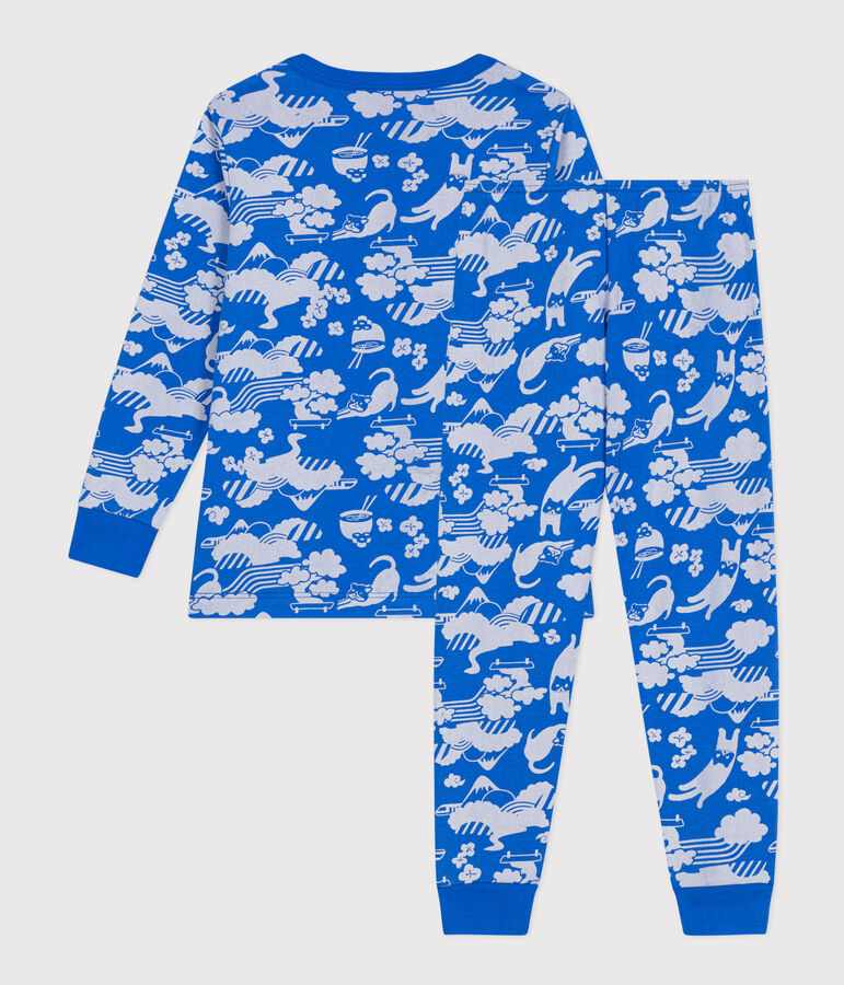 Pijama infantil de algod&oacute;n con estampado azul/blanco