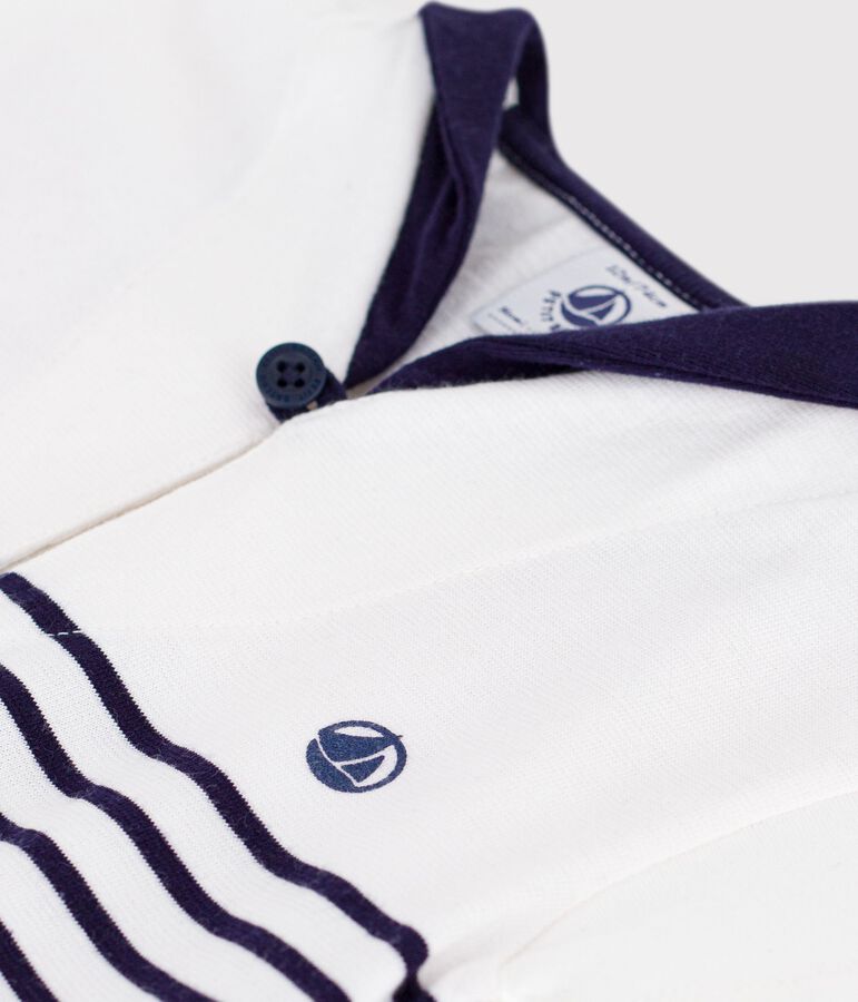 Camiseta de algod&oacute;n de manga corta a rayas marineras para beb&eacute; azul MARSHMALLOW/ SOIR