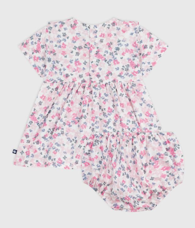 Vestido estampado de algod&oacute;n de manga corta y pololo para beb&eacute; blanco/multicolor