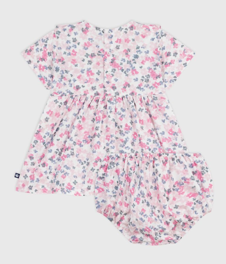 Vestido estampado de algod&oacute;n de manga corta y pololo para beb&eacute; blanco/multicolor