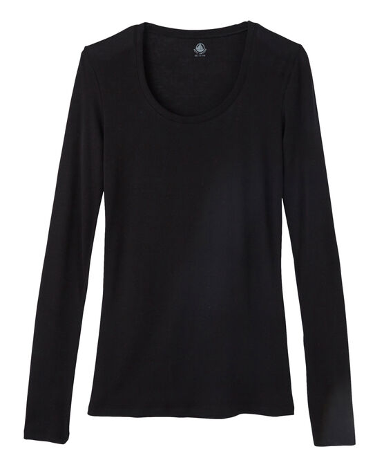 Camiseta de manga larga con cuello de bailarina de mujer negro NOIR