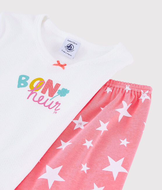 Pijama corto con dibujo "Bonheur" de niña de algodón blanco MARSHMALLOW/blanco MULTICO