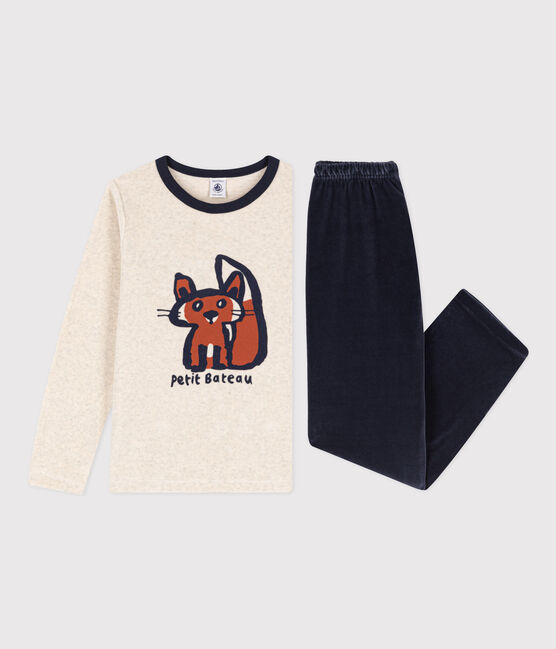 Pijama con zorro de niño/niña de terciopelo azul SMOKING/blanco MULTICO