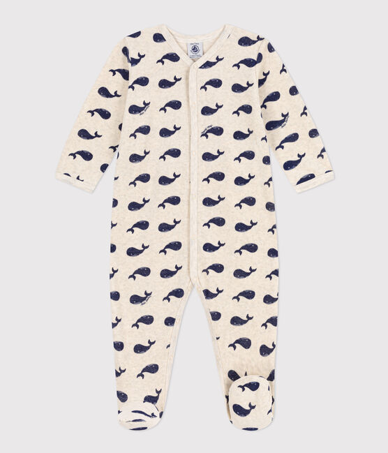 Pijama de terciopelo con ballenas marinas beige MONTELIMAR/azul MEDIEVAL