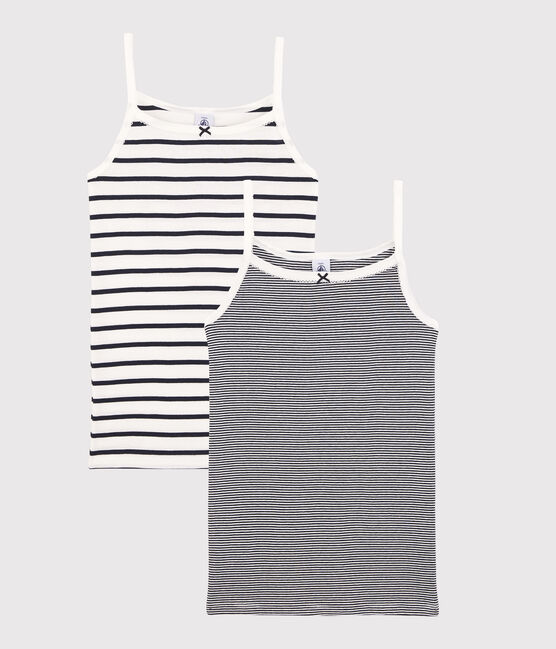 Juego de 2 camisas de tirantes a rayas de niña de algodón orgánico variante 1