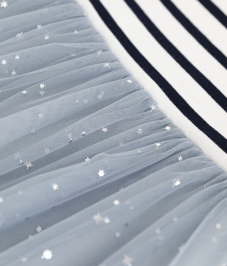 Vestido infantil de algod&oacute;n de manga corta a rayas azul/multicolor