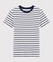 Camiseta de cuello redondo emblemática de algodón a rayas de mujer blanco MARSHMALLOW/azul SMOKING