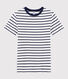 Camiseta de cuello redondo emblemática de algodón a rayas de mujer