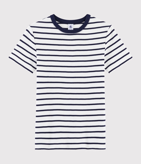 Camiseta de cuello redondo emblemática de algodón de mujer blanco MARSHMALLOW/azul SMOKING