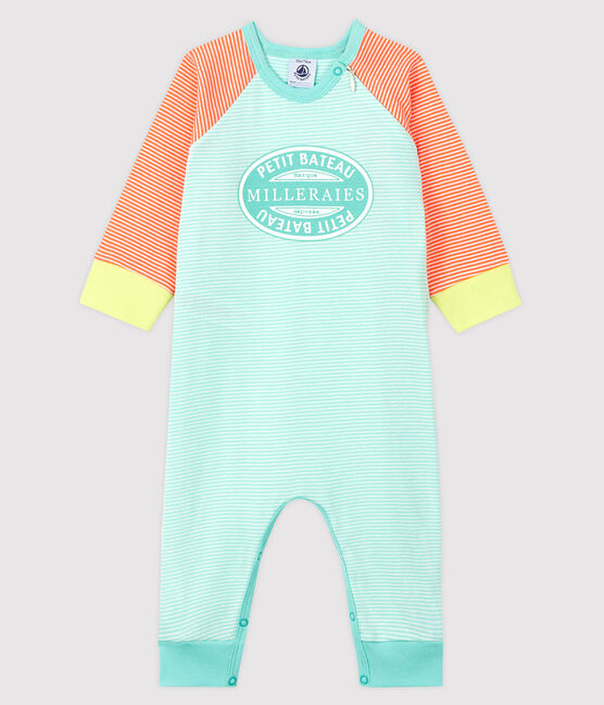 Pijama sin pies de punto naranja CORAL/blanco MARSHMALLOW
