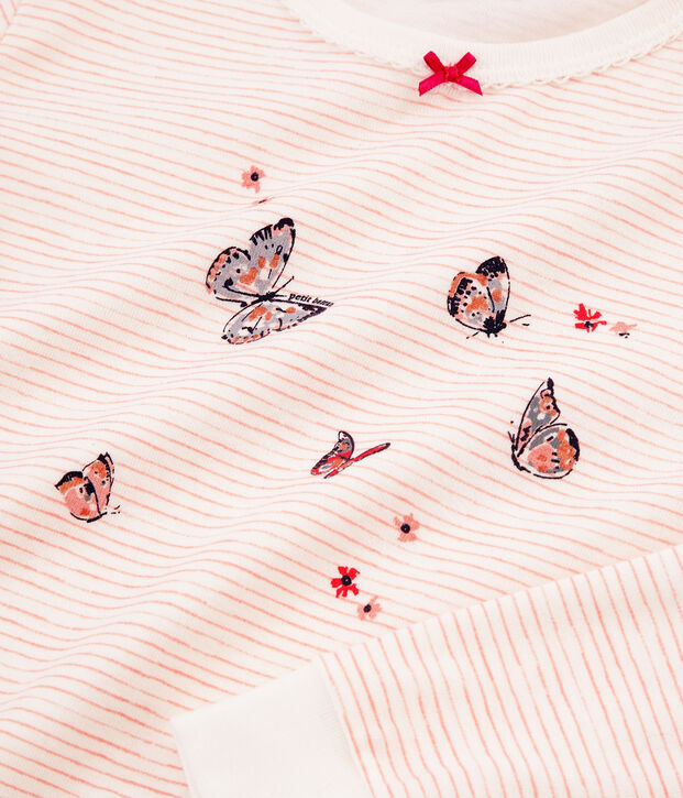 Pijama de algod&oacute;n infantil para ni&ntilde;a blanco/rosa