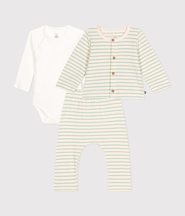 Conjunto de beb&eacute; de 3 piezas de rizo de beb&eacute; crudo/verde