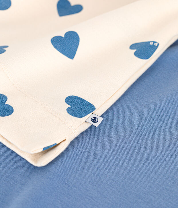 Pijama de dos materiales de algod&oacute;n para mujer azul/crudo