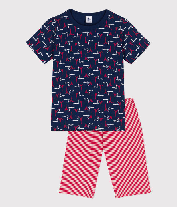 Pijama corto Par&iacute;s de algod&oacute;n para ni&ntilde;o azul/multicolor