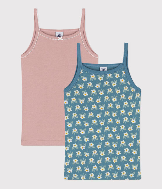 Juego de 2 camisetas de tirantes de algodón con flor para niña variante 1
