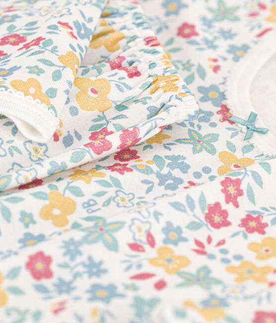 Pijama de algodón con flores para niña blanco MARSHMALLOW/blanco MULTICO