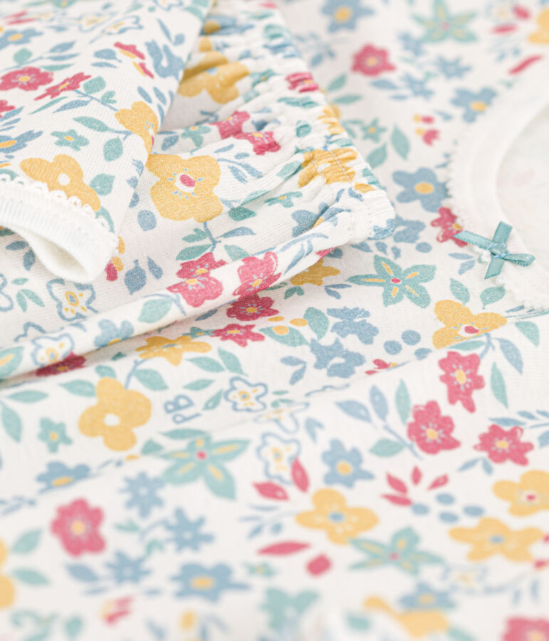 Pijama de algod&oacute;n con flores para ni&ntilde;a blanco MARSHMALLOW/blanco MULTICO