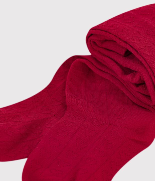 Leotardos infantiles de algod&oacute;n calado con corazones rojo
