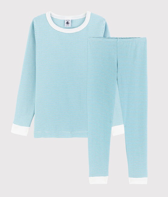 Pijama snugfit de rayas azules de algodón de niño azul TIKI/blanco MARSHMALLOW